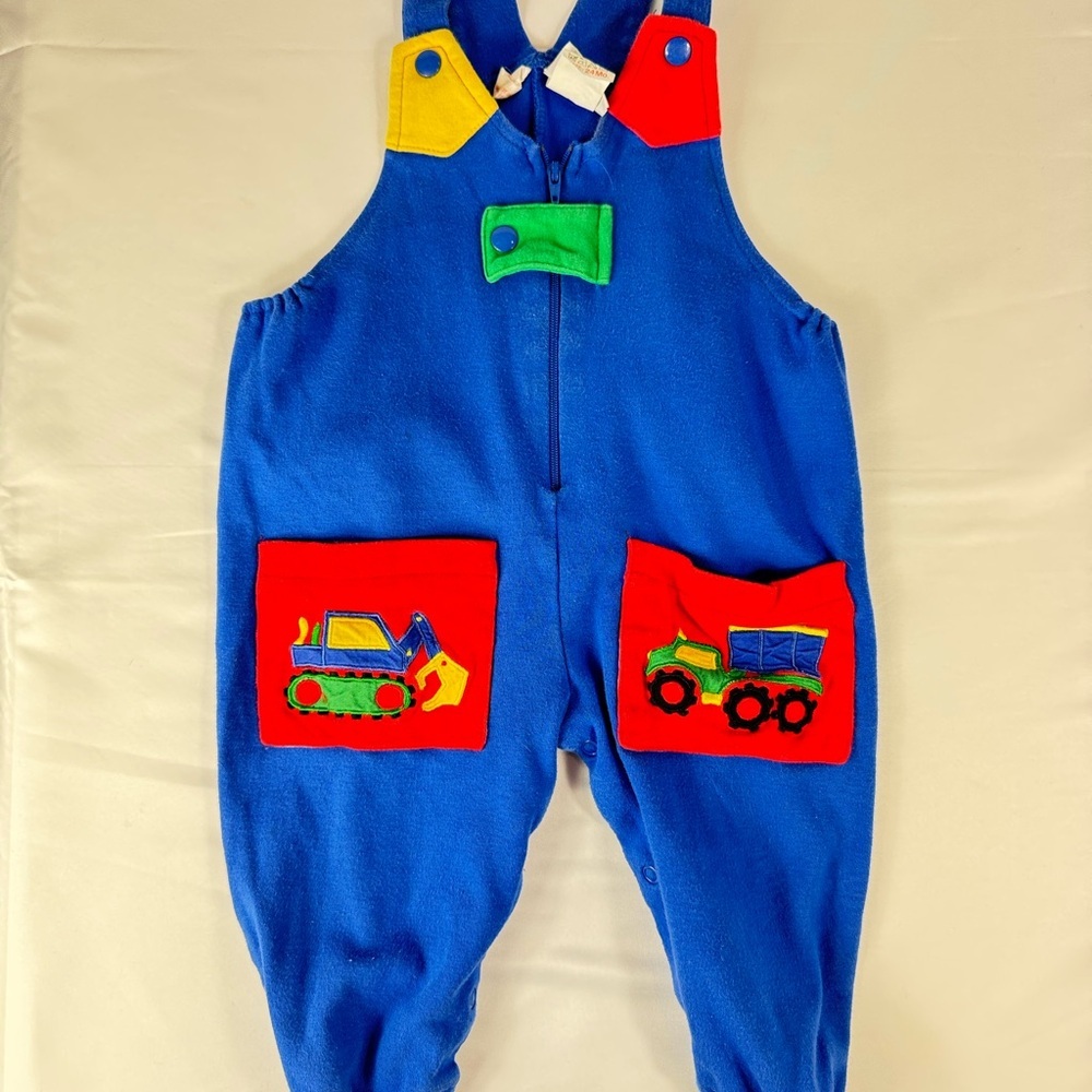 Vintage Le Top Colorful Kids Overalls with Vehicle Patches